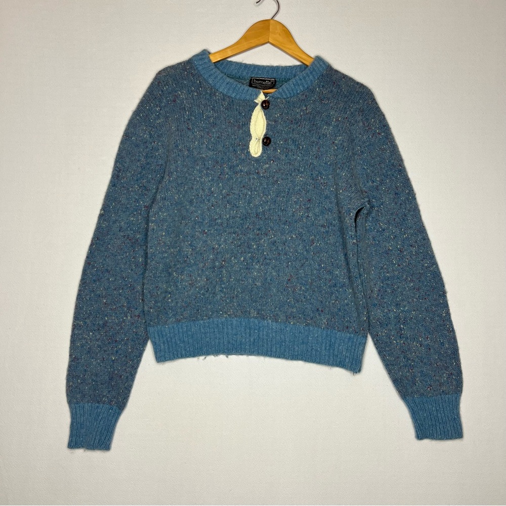 Vintage Bernette Virgin Wool Blue Pullover Sweater Women Size M